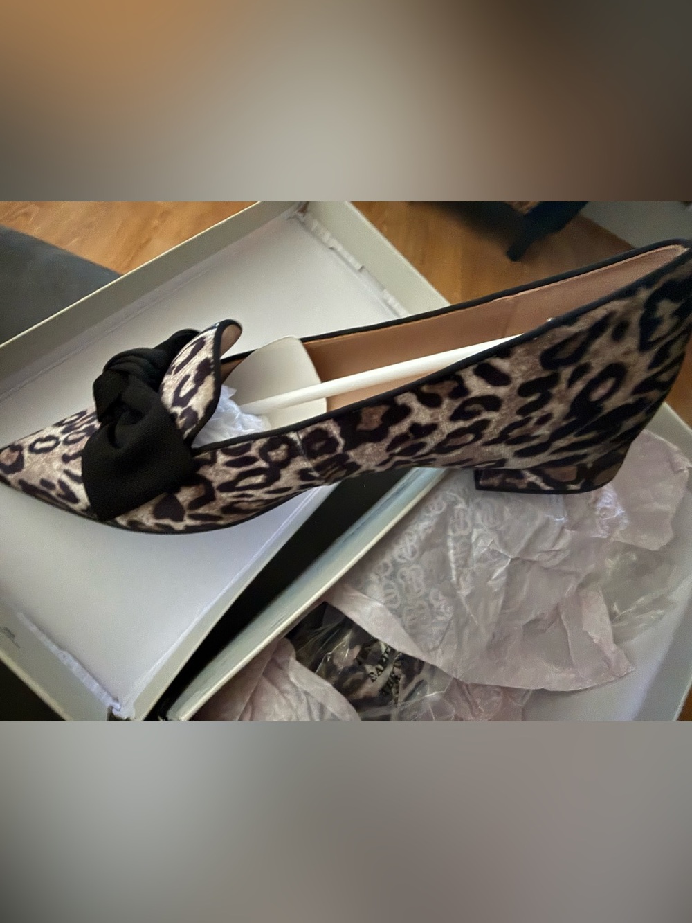 Bandolino Auggie Loafers - Leopard-Print Pointed Flats with Black Bow - Picture 2 of 8